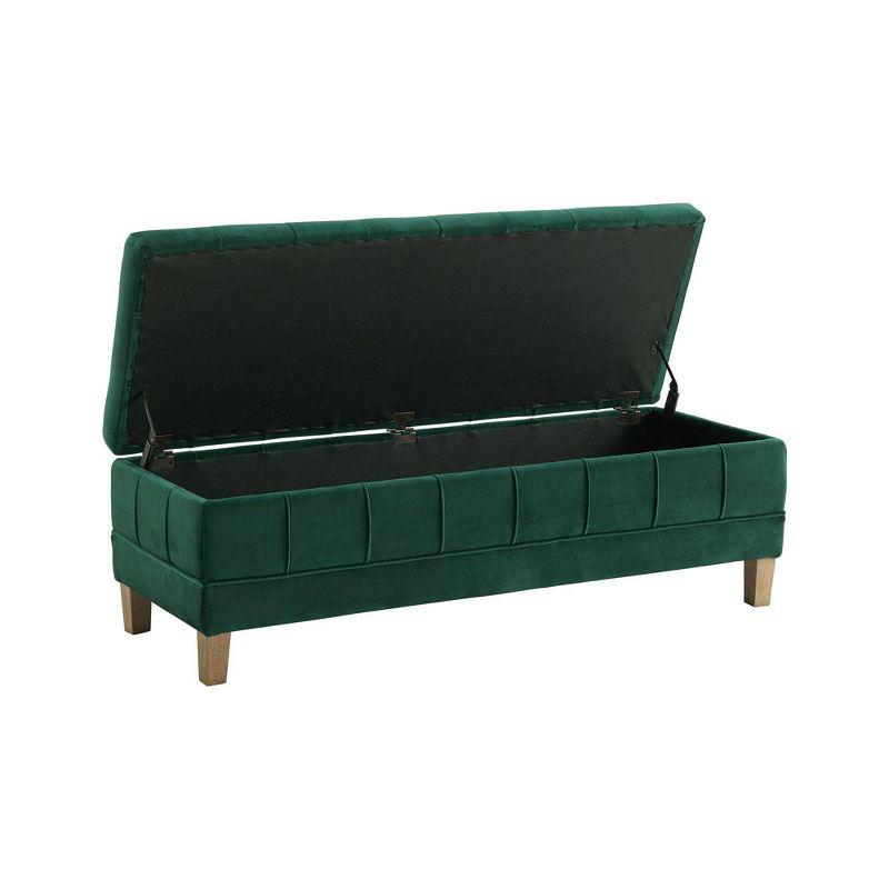 Evergreen Tufted Velvet 52" Storage Ottoman with Wooden Legs