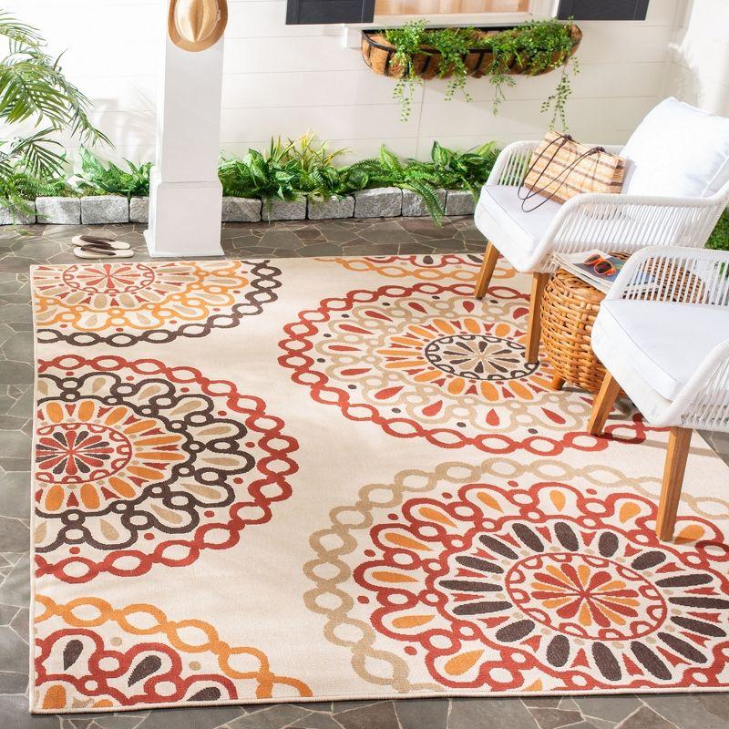 Cream and Red Geometric Indoor/Outdoor Area Rug