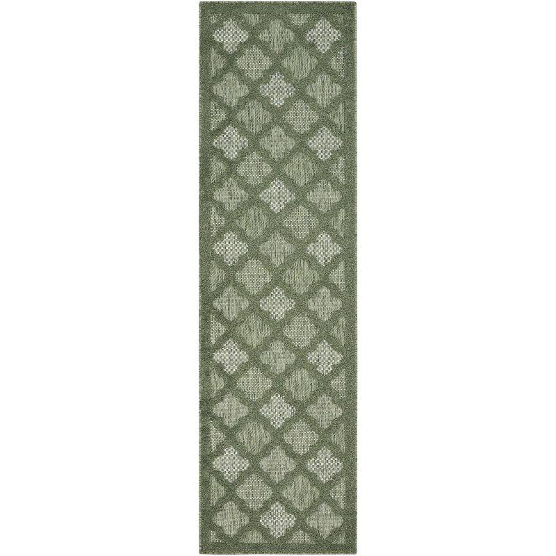 Nourison Easy Care 2'2" x 7'6 Green Modern Flatweave Indoor/Outdoor Rug