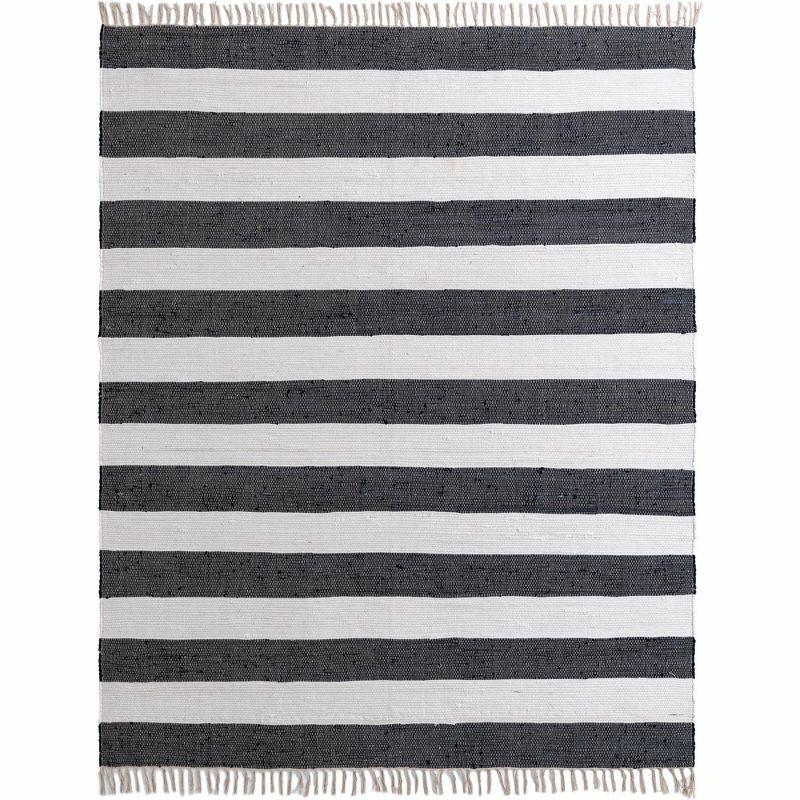 Unique Loom Chindi Rag Collection Area Rug - Striped (8'  x 10' Rectangle Navy Blue/Ivory)