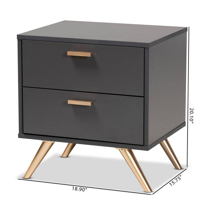 Kelson Dark Gray and Gold Wood 2-Drawer Nightstand