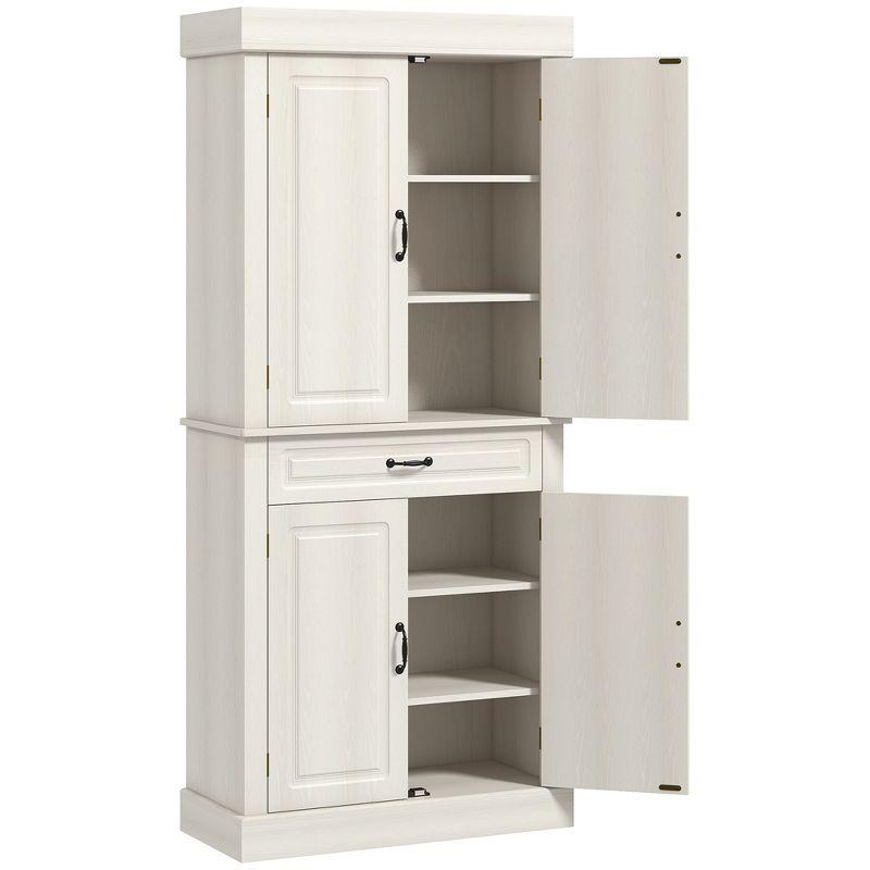 HOMCOM 71" Freestanding Kitchen Pantry with 4 Doors, and 2 Large Cabinets, Tall Storage Cabinet with Wide Drawer for Kitchen Dining Room, White