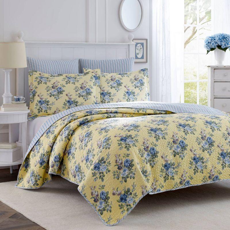 Linley Twin Blue and Yellow Cotton Reversible Quilt Set