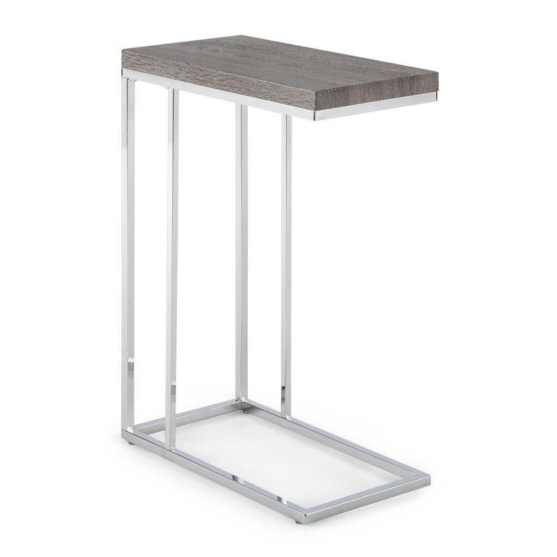 Contemporary Chrome and Wood 10" Chair Side Table in Gray/Brown