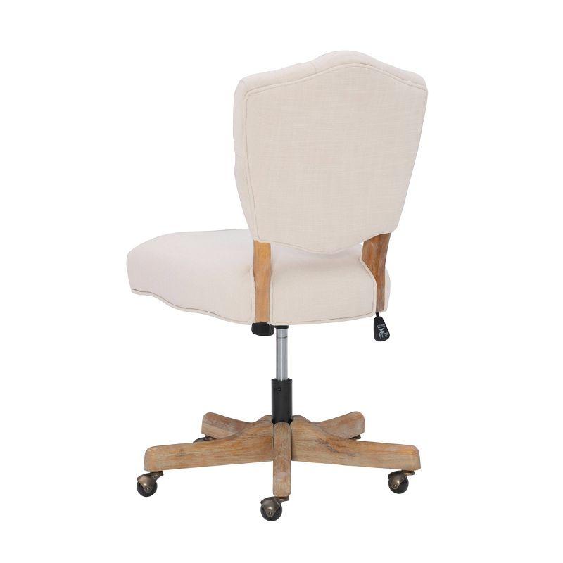 Kelsey Swivel Office Chair with Tufted Back in White and Natural Wood