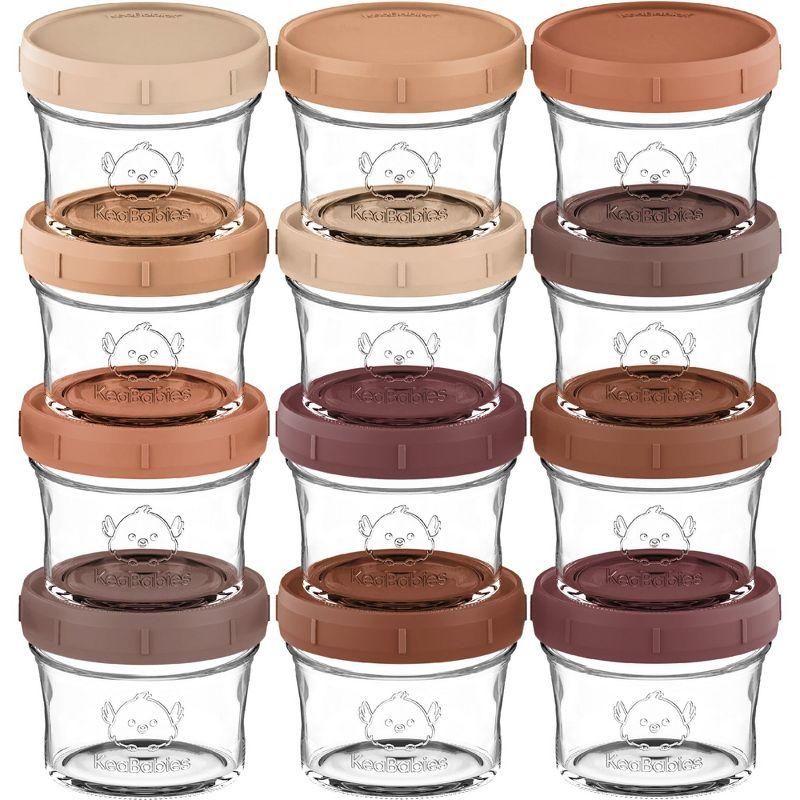 12pk Prep Baby Food Storage Containers, 4 oz Leak-Proof, BPA Free Glass Baby Food Jars for Feeding  (Terracotta)