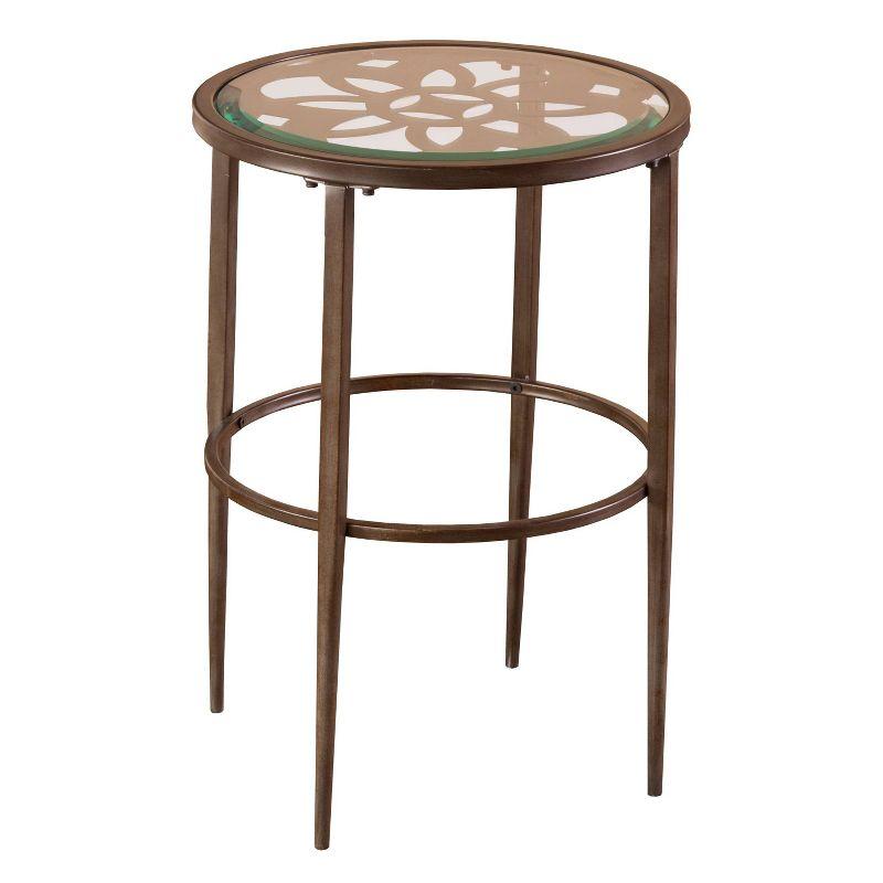 Marsala Boho-Inspired Metal & Glass Round End Table in Gray with Brown Rub