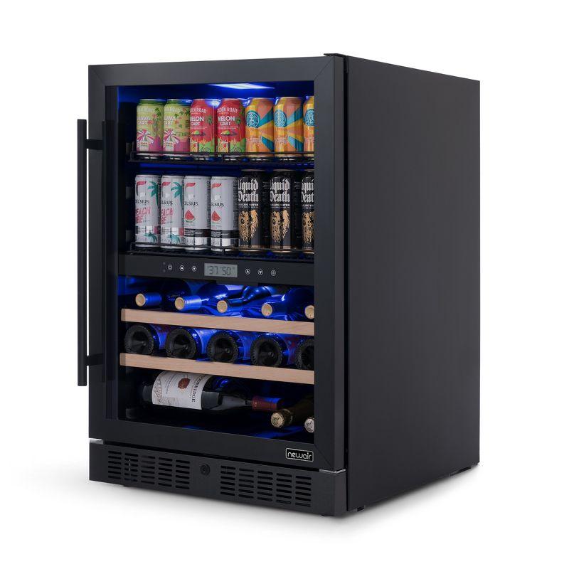 Newair 24" Built-in Dual Zone Wine and Beverage Refrigerator 24 Bottles & 100 Cans, Black Stainless Steel, Drinks and Wine Combination Fridge