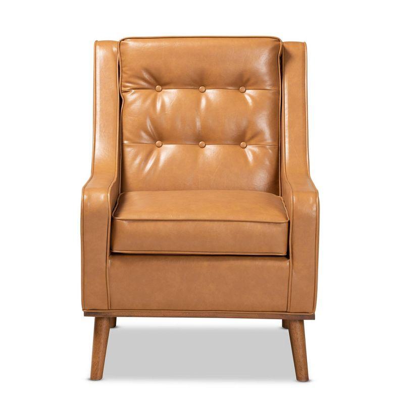 Daley Tan Faux Leather Upholstered and Wood Lounge Armchair Brown - Baxton Studio