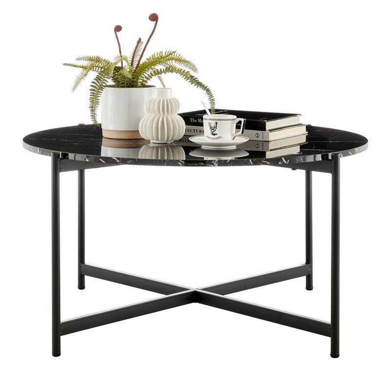 Elegant 36" Round Black Marble & Metal Coffee Table