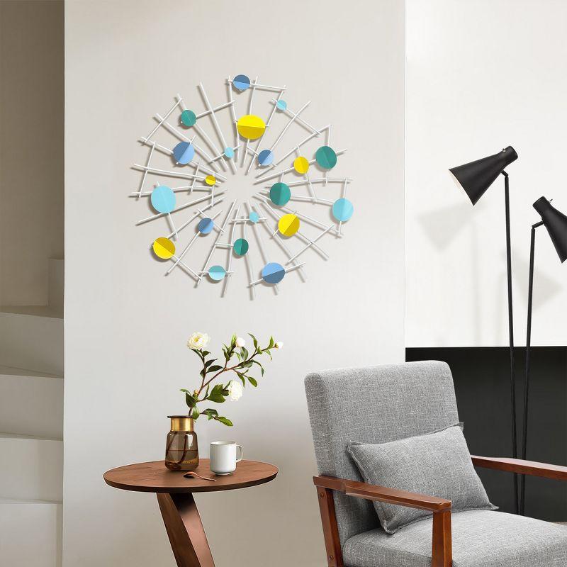 Modern Multi-Color Discs and White Metal Abstract Wall Sculpture