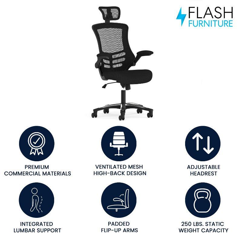 Flash Furniture Kelista High-Back Black Mesh Swivel Ergonomic Executive Office Chair with Flip-Up Arms and Adjustable Headrest