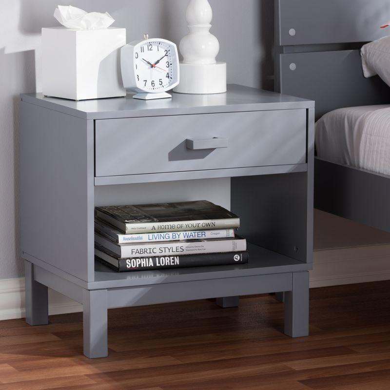 Deirdre Modern and Contemporary Wood 1 Drawer Nightstand Gray - Baxton Studio: Rubberwood, Engineered Frame, Open Shelf