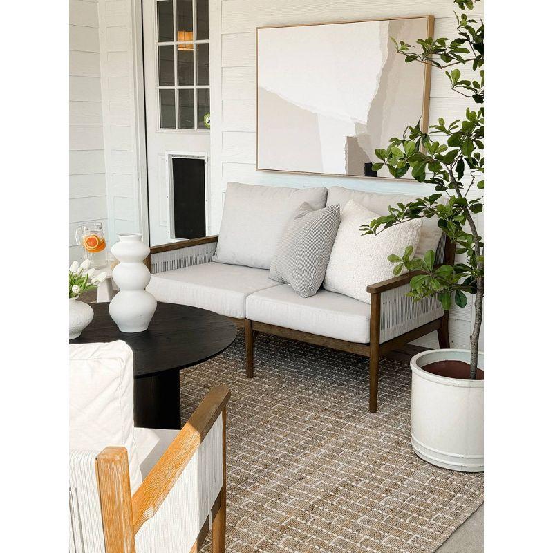 Kayden Light Brown Acacia Wood Outdoor Loveseat with Gray Cushions