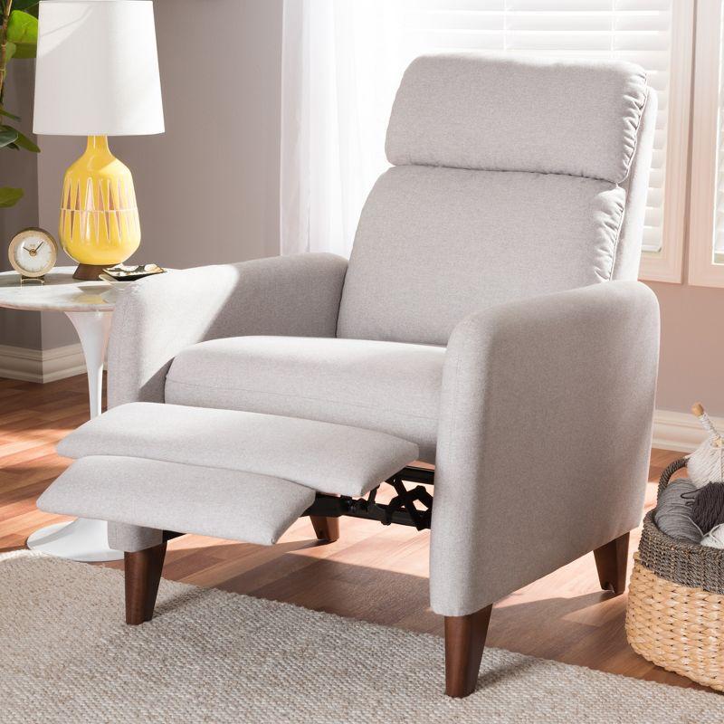 Casanova Light Gray Leather-Wood Modern Recliner Chair