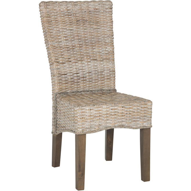 White Washed Rattan Cane Transitional Side Chair