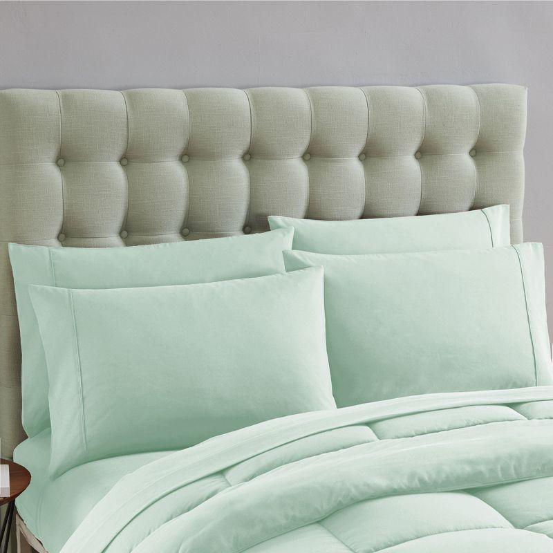 Bed-in-A-Bag Solid Color Comforter & Sheet Set Soft All Season Bedding, Twin, Mint