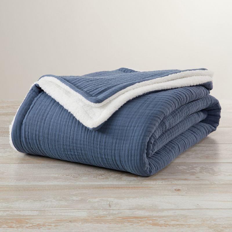 Market & Place Cotton Muslin Fleece Reversible Throw Blanket Blue