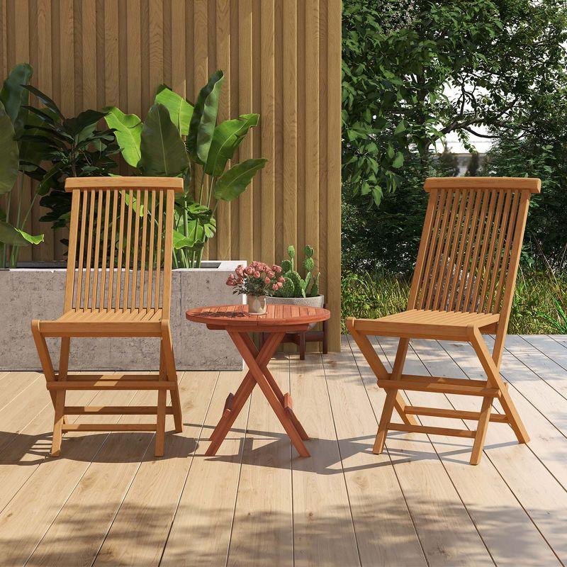Costway 2 PCS Patio Folding Chair Indonesia Teak High Back Dining Slatted Seat Portable Outdoor