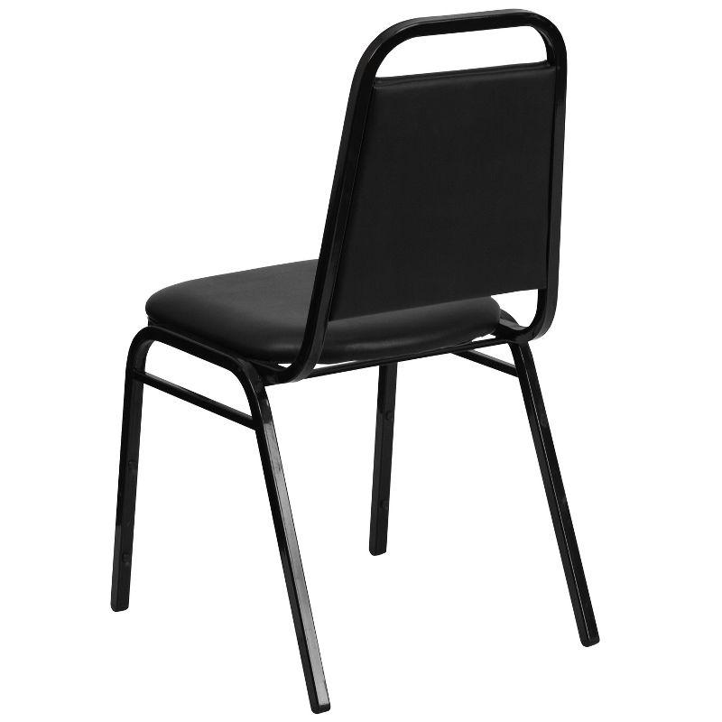 Elegant Trapezoidal Back Banquet Chair in Black Vinyl with Metal Frame