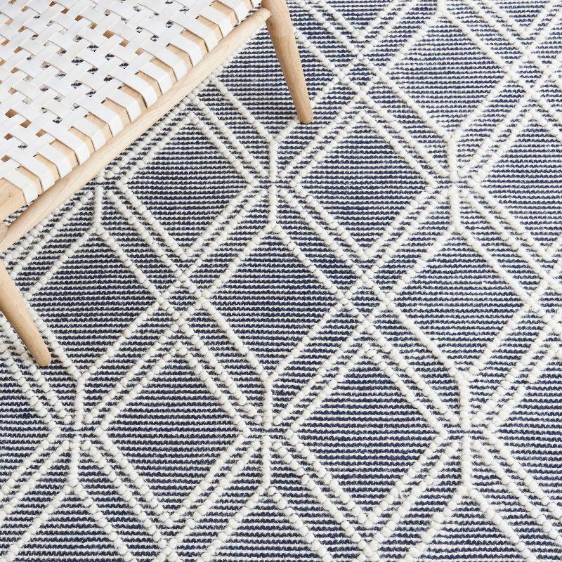 Ivory and Navy Handwoven Wool Rectangular Rug