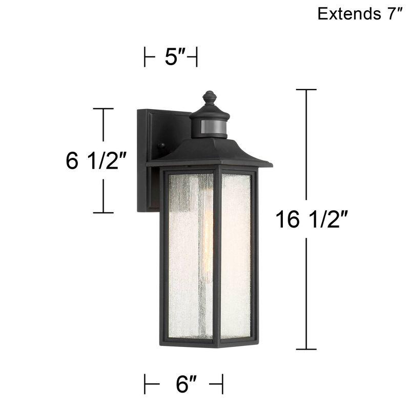 Black Mission Style Outdoor Wall Light with Seeded Glass