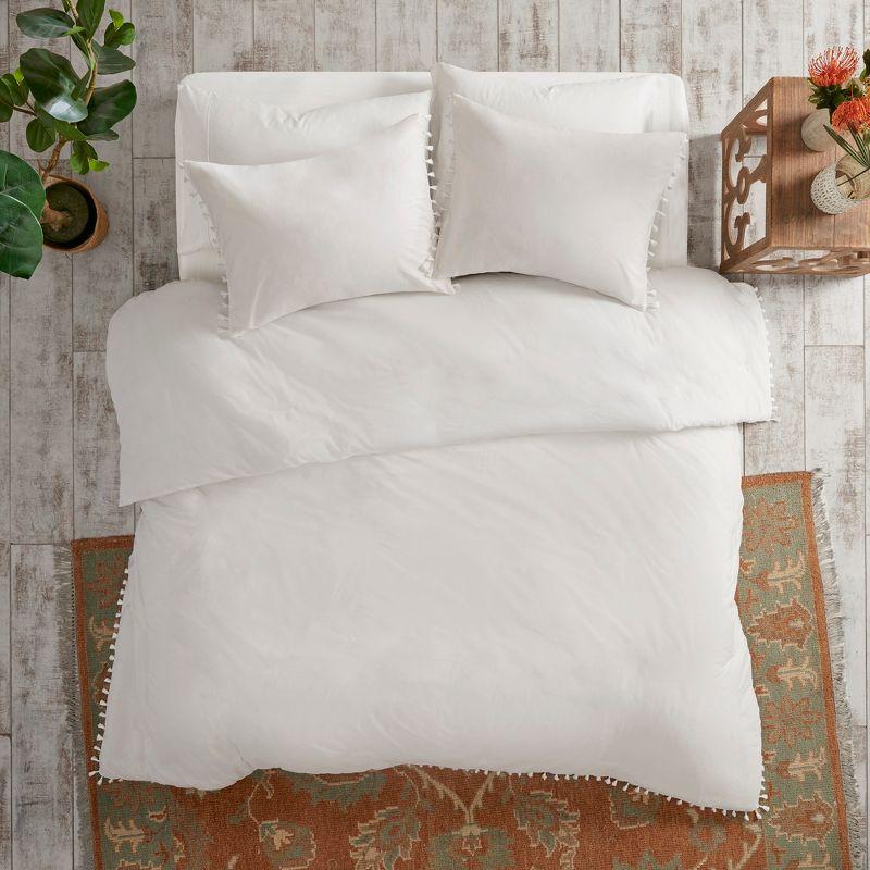 Ivory Cotton Full/Queen Duvet Cover Set with Tassels