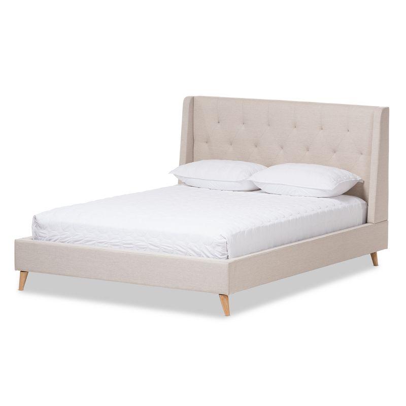 Baxton Studio Queen Adelaide Retro Modern Fabric Upholstered Platform Bed Light Beige: No Box Spring Needed, Polyester Fill