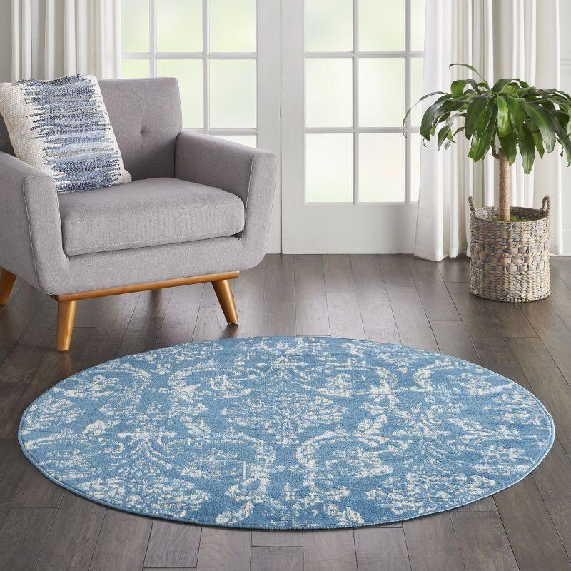 Nourison Jubilant 5'3" x ROUND (5' Round) Blue Area Rug Farmhouse Vintage Damask by Nourison