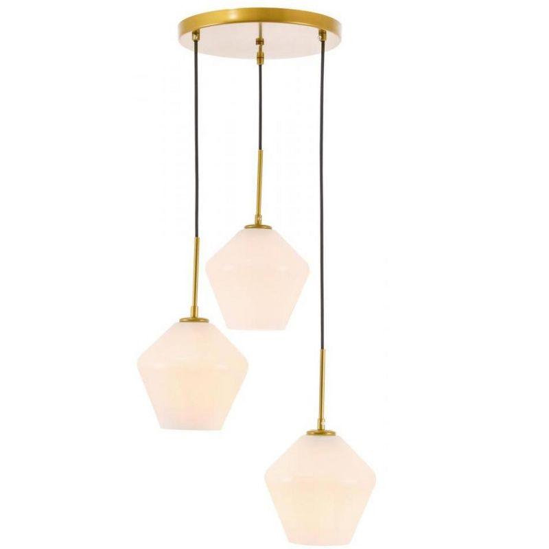 Elegant Lighting Gene 3 light Brass and Frosted white glass pendant