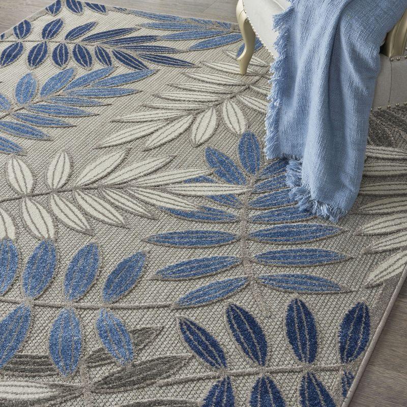 Nourison Aloha Floral Leaf Flatweave High-Low Indoor Outdoor Area Rug Grey/Blue 3'6" x 5'6"