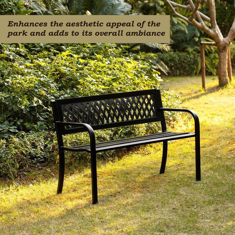 Elegant 47" Black Steel Outdoor Bench with Curved PVC Mesh Backrest