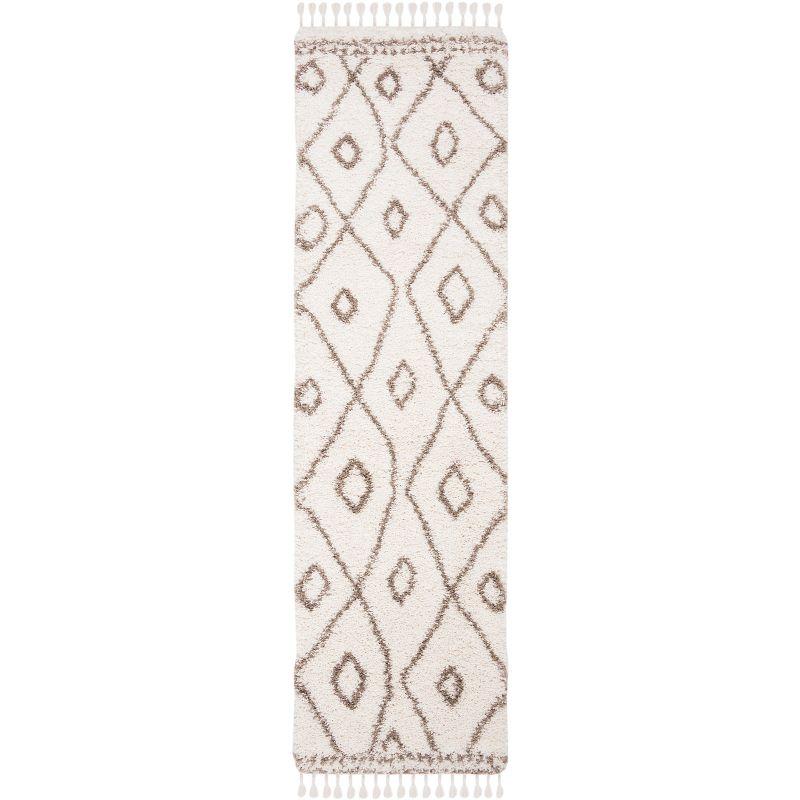 Ivory and Beige Moroccan Fringe Shag Runner Rug