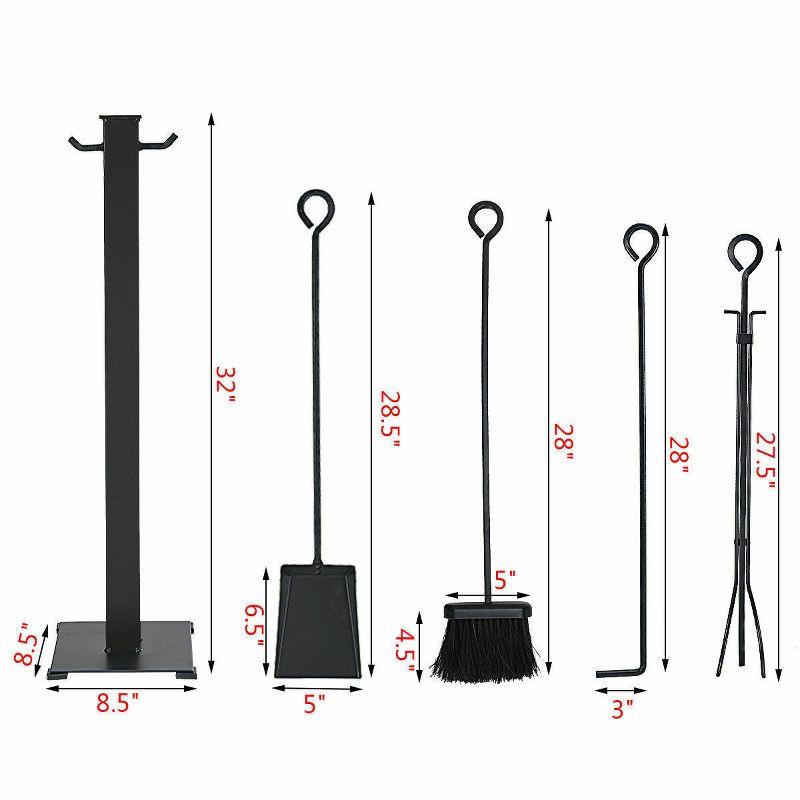 Tangkula 5pc Iron Fire Place Tool set Fireplace Tools Set Stand Hearth Accessories