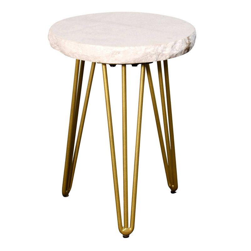 StyleCraft Small Brass Tripod Legs Round Side Table: Modern Marble Top, Iron Frame, 21" Height