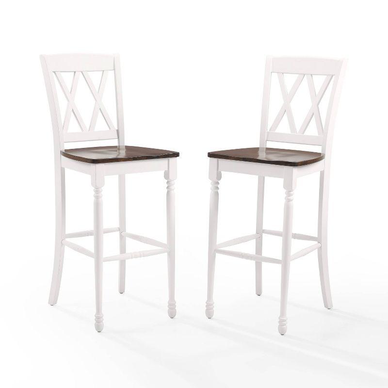 Set of 2 Shelby Barstools Distressed White - Crosley: Molded Wood Seat, Rubberwood Legs, Armless Design