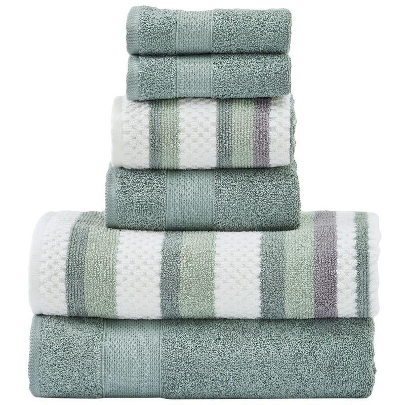 Ivy Green and White Cotton Jacquard Towel Set