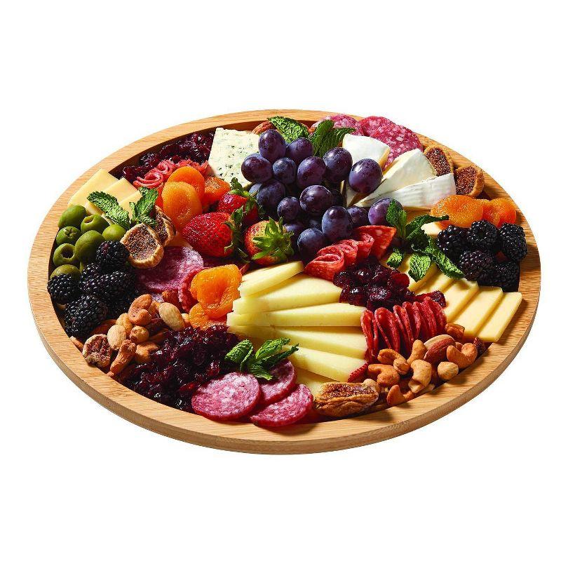 Farberware 14" Round Build-a-Board Charcuterie Bamboo Board with Locking Lid and Black Handle