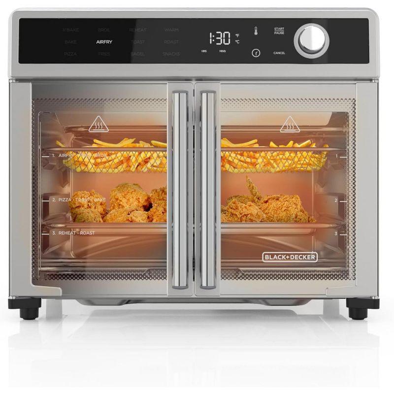 BLACK+DECKER BLACK+DECKER Air Fryer Toaster Oven Combo, 12 in 1 Countertop Convection Oven Cooks Food Fast, Fits a Whole Pizza, French Doors