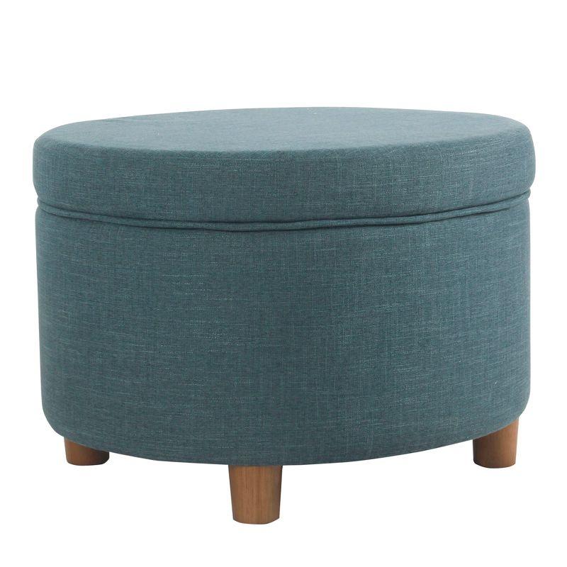Round Storage Ottoman Teal - HomePop: Upholstered Footstool, Easy Lift Top, 250lb Capacity