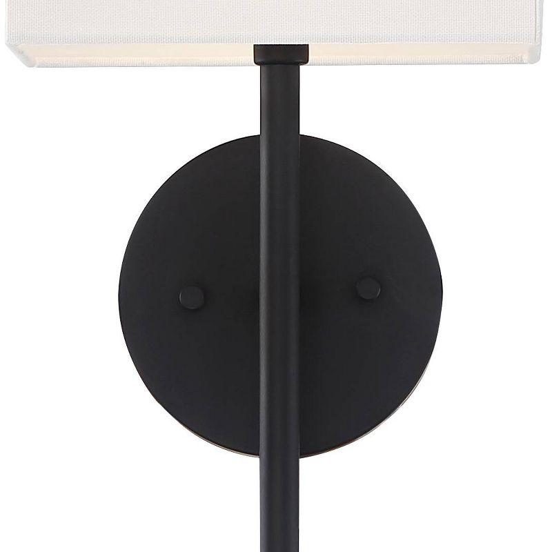 Possini Euro Design Favreau Modern Wall Light Sconce Black Hardwire 8" Fixture Rectangular Linen Fabric for Bedroom Bathroom Vanity Reading Hallway