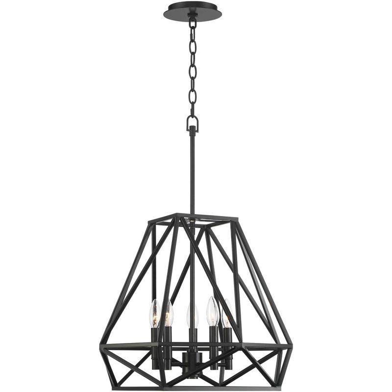 Franklin Iron Works Geometric Form Black Pendant Chandelier 19 1/2" Wide Industrial Open Frame 5-Light Fixture for Dining Room House Foyer Kitchen