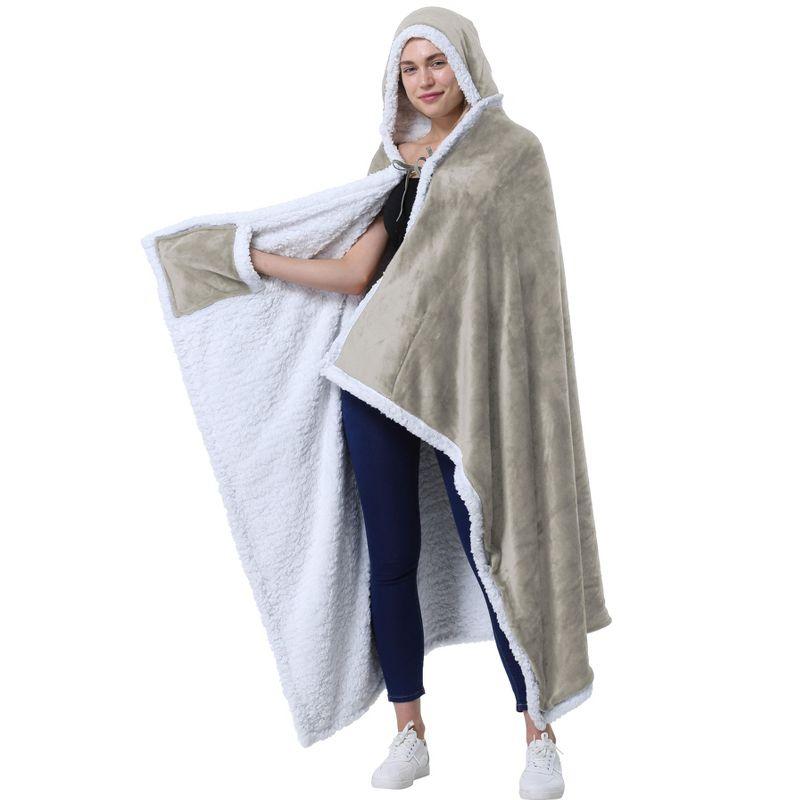Catalonia Catalonia Sherpa Fleece Throw Cape, Wearable Blanket Wrap with Hand Pockets, Soft Lightweight Cozy