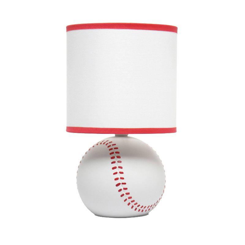 Simple Designs 10.7" SportsLite Mini Baseball Table Lamp Mancave White and Red