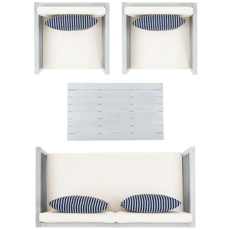 Alda 4 Piece Set - Indoor/Outdoor - PAT7033 - Grey/Beige + Thin Stripe Pillow - Safavieh