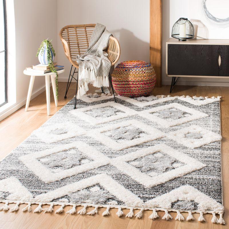 Gray Diamond Braided Shag Rectangular Synthetic Rug