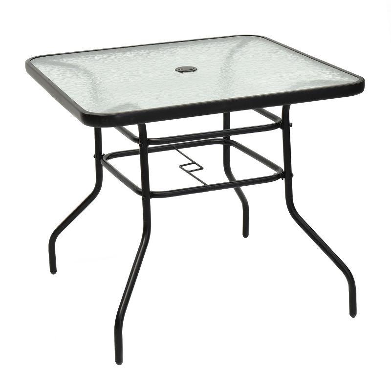 Lark Manor™ Aliyahna 32'' Patio Square Table Tempered Glass Steel Frame Outdoor Pool Yard Garden