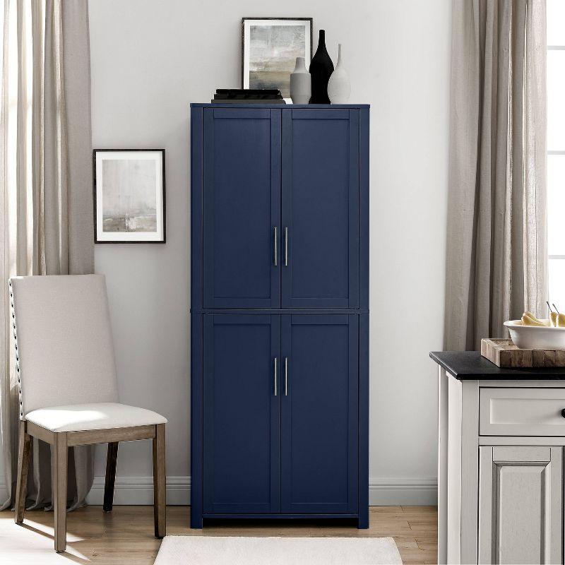 Crosley 67" Savannah Tall Kitchen Storage Pantry Navy: Traditional Farmhouse Design, Wood Veneer, MDF Frame, 3 Adjustable Shelves