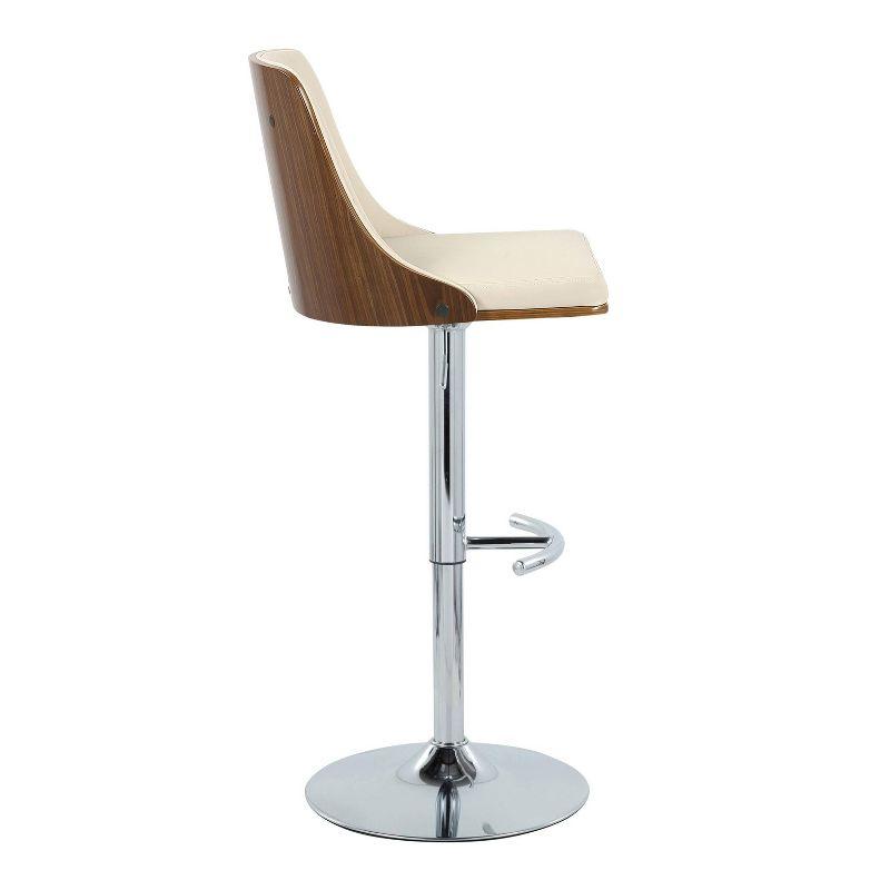 Set of 2 Gianna Adjustable Barstools: Chrome/Walnut/Cream, Swivel, Faux Leather - LumiSource