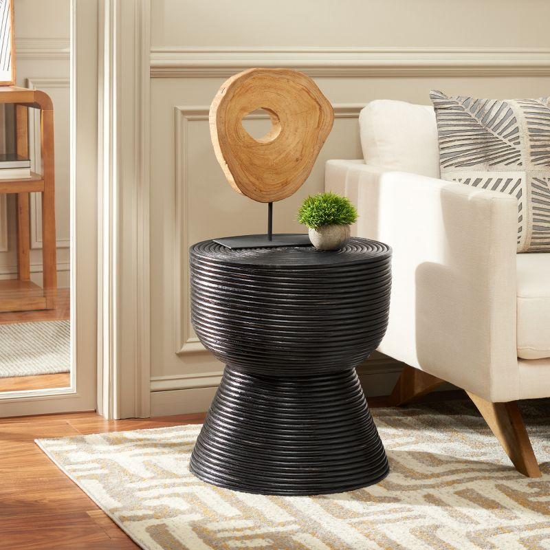 Distressed Black Round Rattan Accent Table